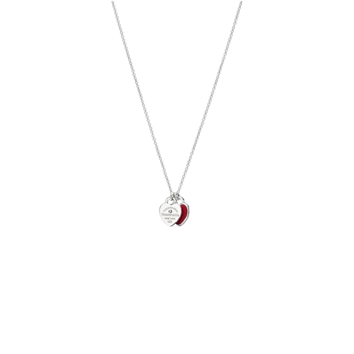 COLLAR DOBLE PLACA CORAZÓN ROJO-PLATA